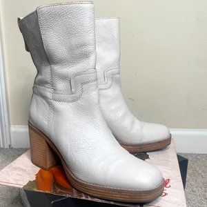 White Square Toe Leather Western Boot